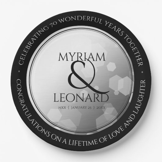 Elegant 70. Platinum Hochzeitstag Pappteller (Vorderseite)