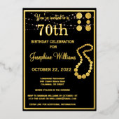 Elegant 70 Siebzig Geburtstag Black REAL Gold Folieneinladung (Vorderseite)