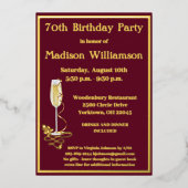 Elegant 70 Siebzig Geburtstag Red REAL Gold Folieneinladung (Vorderseite)