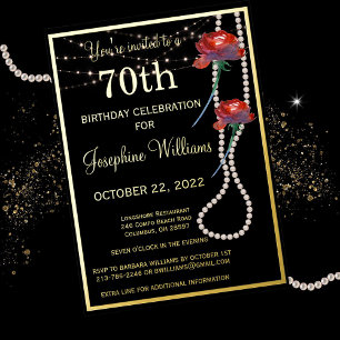Elegant 70 Siebzigster Geburtstag Schwarz ECHTES G Folieneinladung