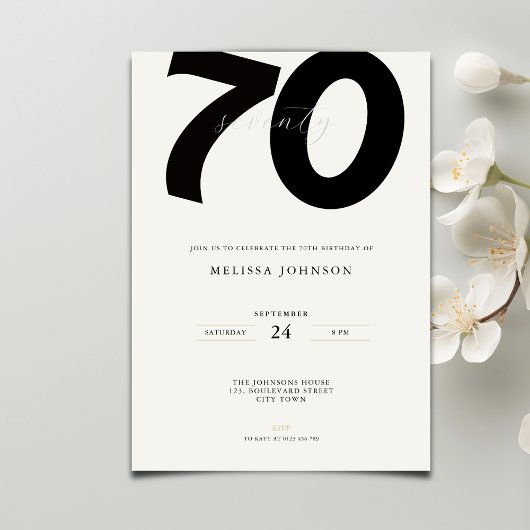 Elegant 70th Birthday Invitation - Minimal Style Einladung