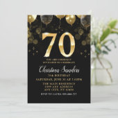 Elegant 70th Birthday Invitation with Gold Ballons Einladung (Stehend Vorderseite)