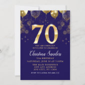 Elegant 70th Birthday Invitation with Gold Ballons Einladung (Vorderseite)