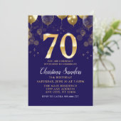 Elegant 70th Birthday Invitation with Gold Ballons Einladung (Stehend Vorderseite)