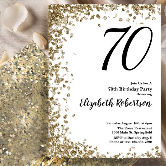 Elegant 70th Birthday Invitation With Gold Sequins Einladung
