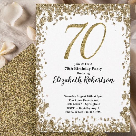 Elegant 70th Birthday Invitation With Gold Sequins Einladung