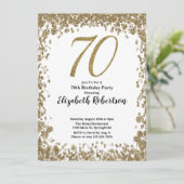 Elegant 70th Birthday Invitation With Gold Sequins Einladung (Stehend Vorderseite)