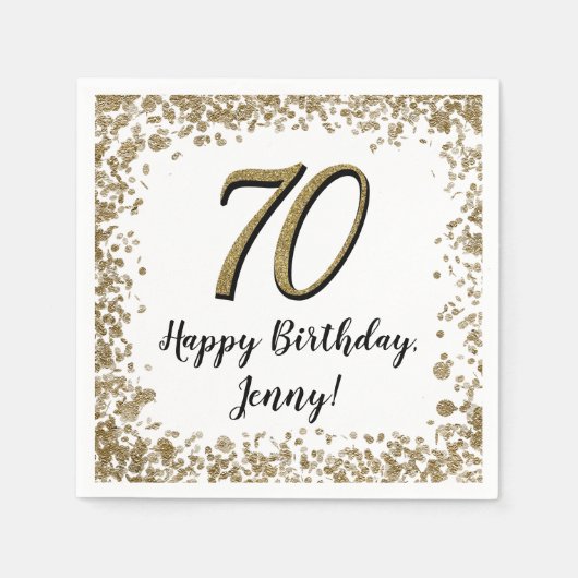 Elegant 70th Birthday Napkins Gold and Black Serviette (Vorderseite)