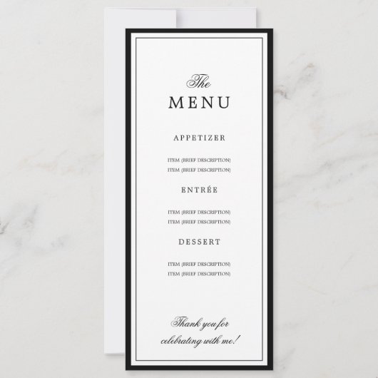 Elegant 70th Birthday Party Program + Menu  Einladung (Rückseite)