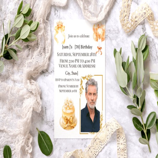 Elegant 70th Birthday Photo Party Invitation for H Einladung