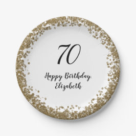 Elegant 70th Birthday Plates With Gold Sequins Pappteller