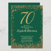 Elegant 70th Green Birthday Invitation Gold Sequin Einladung (Vorne/Hinten)