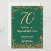 Elegant 70th Green Birthday Invitation Gold Sequin Einladung (Vorderseite)
