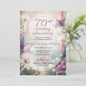 Elegant 70th Wedding Anniversary Party Floral Einladung (Stehend Vorderseite)