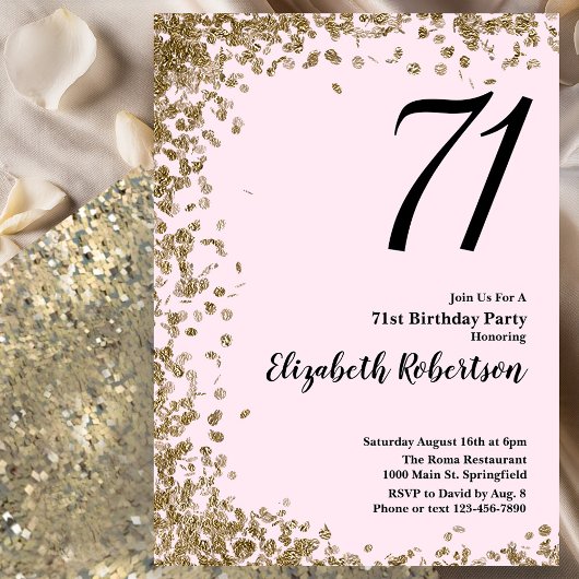 Elegant 71. Geburtstag Einladung Pink Gold Sequins