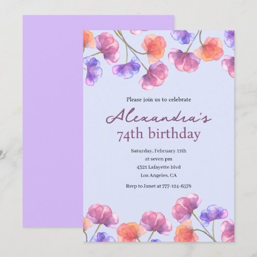 Elegant 74. Einladungen Boho Floral Chic (Vorne/Hinten)