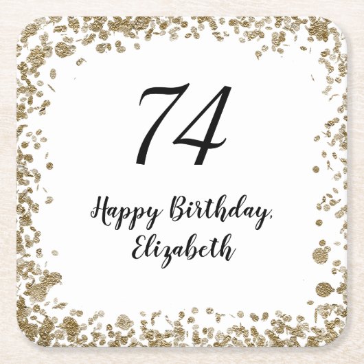 Elegant 74th Birthday Coasters With Gold Sequins Rechteckiger Pappuntersetzer (Vorderseite)