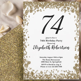 Elegant 74th Birthday Invitation With Gold Sequins Einladung