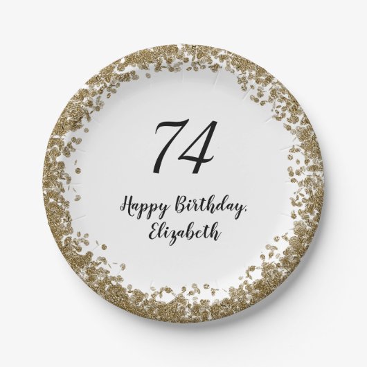 Elegant 74th Birthday Plates With Gold Sequins Pappteller (Vorderseite)