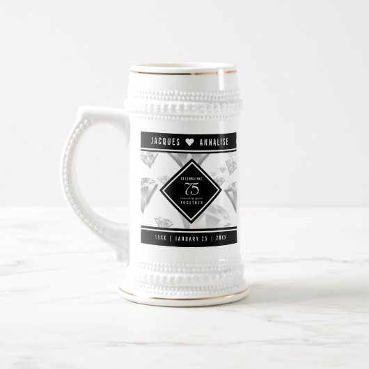 Elegant 75. Diamond Wedding Jubiläum Bierglas (Links)