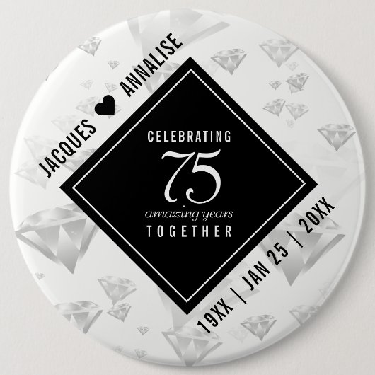 Elegant 75. Diamond Wedding Jubiläum Button (Vorderseite)