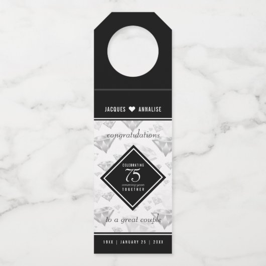 Elegant 75. Diamond Wedding Jubiläum Flaschenanhänger (Vorderseite)