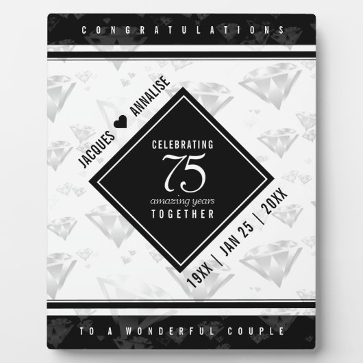 Elegant 75. Diamond Wedding Jubiläum Fotoplatte (Vorderseite)