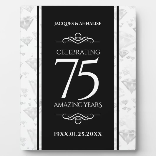 Elegant 75. Diamond Wedding Jubiläum Fotoplatte (Vorderseite)
