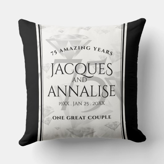 Elegant 75. Diamond Wedding Jubiläum Kissen (Rückseite)