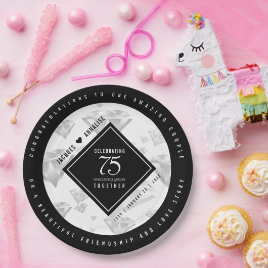 Elegant 75. Diamond Wedding Jubiläum Pappteller (Party)