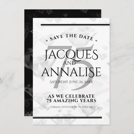 Elegant 75. Diamond Wedding Jubiläum Save The Date (Vorne/Hinten)