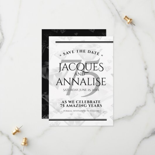 Elegant 75. Diamond Wedding Jubiläum Save The Date (Vorderseite/Rückseite Beispiel)