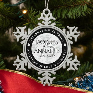 Elegant 75. Diamond Wedding Jubiläum Schneeflocken Zinn-Ornament