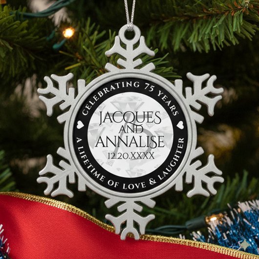 Elegant 75. Diamond Wedding Jubiläum Schneeflocken Zinn-Ornament