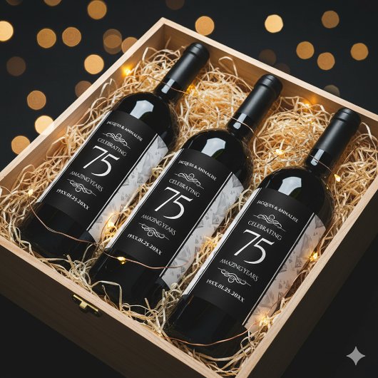 Elegant 75. Diamond Wedding Jubiläum Weinetikett