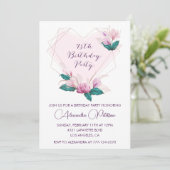 Elegant 75. Geburtstag Einladungen Pink Floral (Stehend Vorderseite)