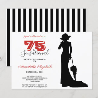 Elegant 75. Geburtstag Rot/Schwarz 75 & SENSATIONA Einladung