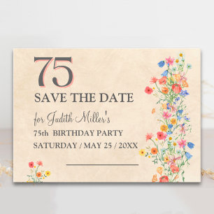 Elegant 75. Geburtstag - Wildblume Design Save The Date
