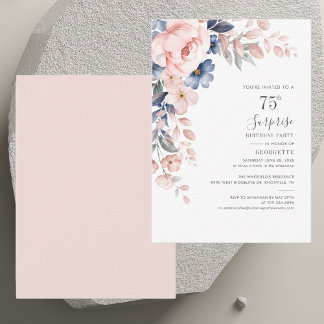 Elegant 75. Geburtstagsparty Pink Floral Einladung