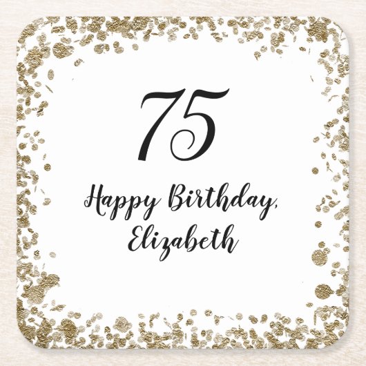 Elegant 75th Birthday Gold Sequin Birthday Party Rechteckiger Pappuntersetzer (Vorderseite)