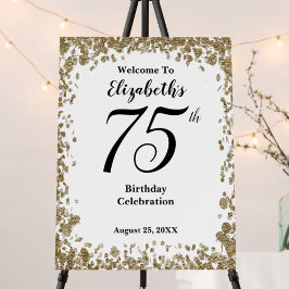 Elegant 75th Birthday welcome sign  Gold Sequins