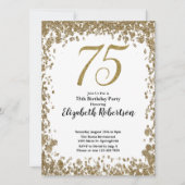 Elegant 75th Birthday White and Gold Sequin Einladung (Vorderseite)
