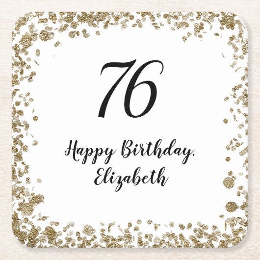 Elegant 76th Birthday Coasters With Gold Sequins Rechteckiger Pappuntersetzer (Vorderseite)
