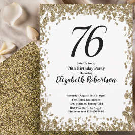 Elegant 76th Birthday Invitation With Gold Sequins Einladung