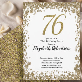 Elegant 76th Birthday Invitation With Gold Sequins Einladung