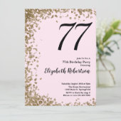 Elegant 77. Geburtstag Einladung Pink Gold Sequins (Stehend Vorderseite)