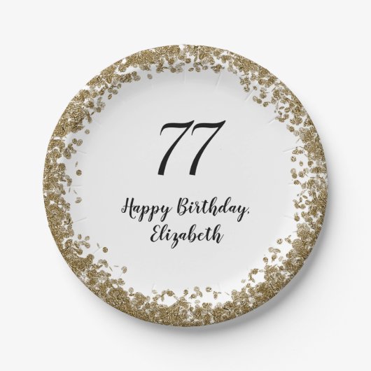 Elegant 77th Birthday Plates With Gold Sequins Pappteller (Vorderseite)