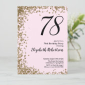 Elegant 78. Geburtstag Einladung Pink Gold Sequins (Stehend Vorderseite)