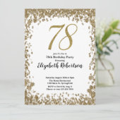 Elegant 78th Birthday Invitation With Gold Sequins Einladung (Stehend Vorderseite)