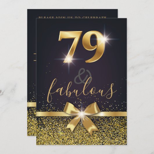 Elegant 79 & Fabulous Gold Glitzer 79. Geburtstag Einladung (Vorne/Hinten)